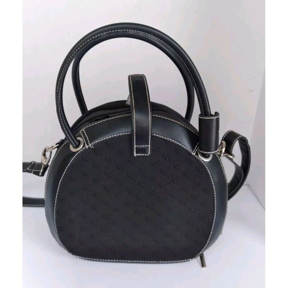Liz Claiborne Black Monogram Dome Satchel Crossbody Bag White Contrast Stitch